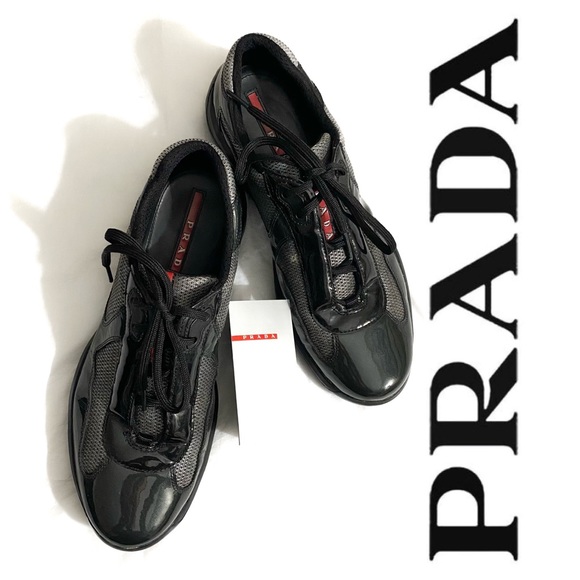 patent leather and technical fabric sneakers